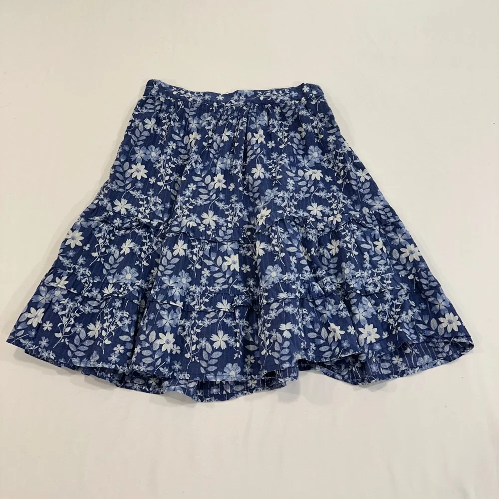 Gap Tiered Floral Skirt‎ Kids Size 10 Blue White Cotton Ruffle | Cottagecore